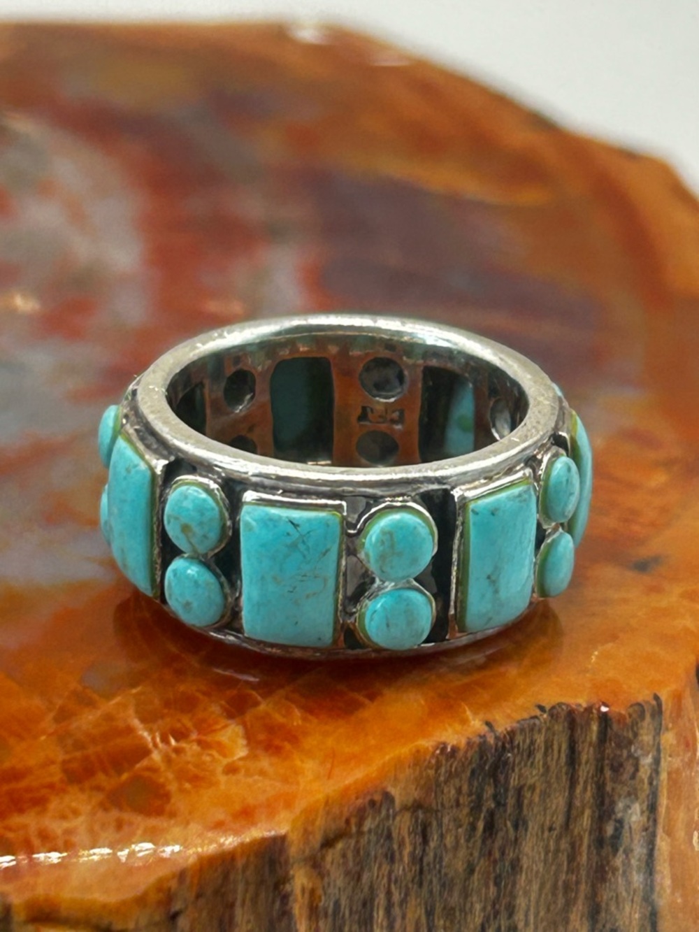 Sterling Silver Turquoise Ring Band - Size 7.5